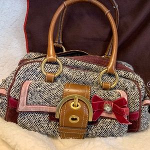 Coach 8F03 Ltd Edition Soho Black White Tweed Satchel Burgundy Suede Pink Velvet